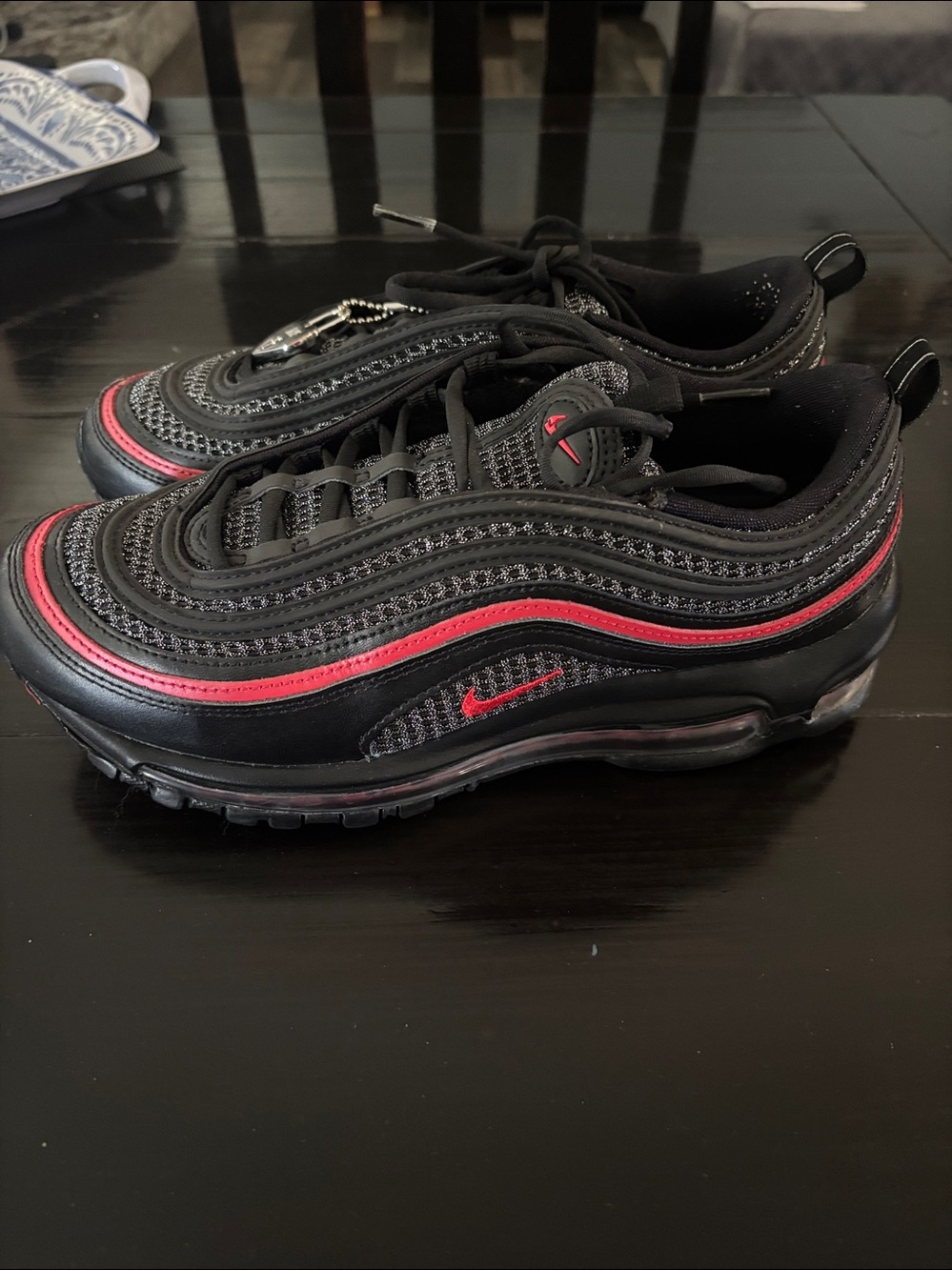 Nike Air Max 97 Women Black Sneakers with Red Trim Valentine's Day Edition